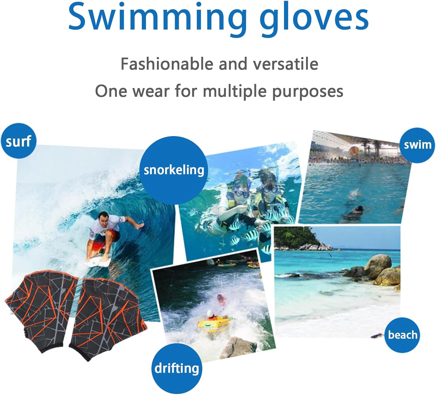 Webbed Swim Gloves, Nylon Swimming Gloves, Water Training Hand Webbed Hands, Dive Hand Equipment for Water Aerobics, Aquatic Fitness and Swim Training Shwing image number 6