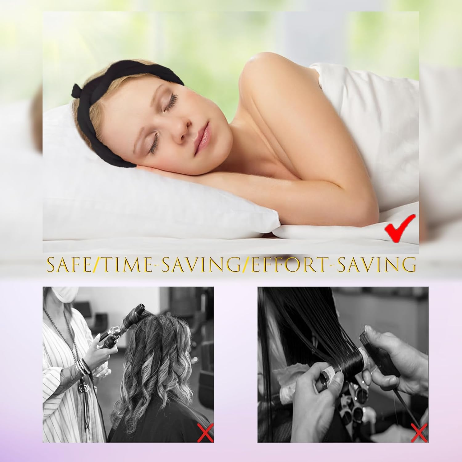 MOODKEY Heatless Curling Rod Headband, 63Inch Black Long Heatless Curls Headband, Soft Hair Curlers to Sleep in (Black) image number 3