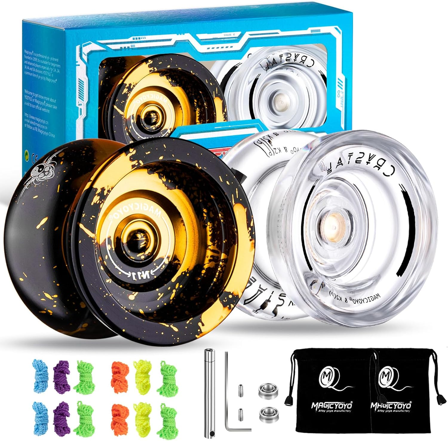 Yoyo Professional 2 Pack of Metal Yoyo N11, Plastic Yoyo K2 Crystal White, Dual Purpose Yoyos-Unresponsive&Responsive Yo Yo for Kids/Advanced Player+12 Yoyo Strings+2 Bags+2 KK Bearings+Removal Tool - K2 Crystal Red image number 1