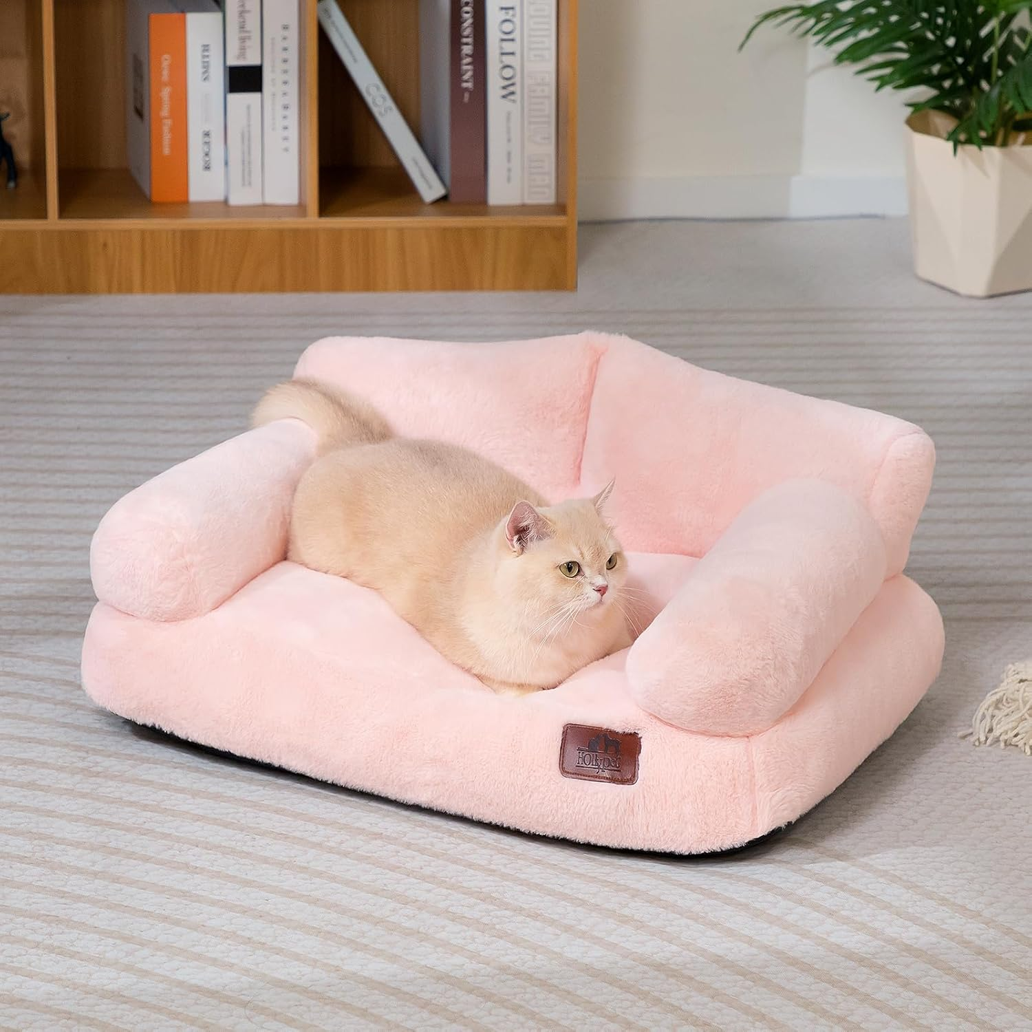 Hollypet Cat Bed for Small Dogs, Soft Plush Sofa Bed for Cats and Puppies, Soft Breathable Sofa Nest for Pets, Pink - Pink image number 6