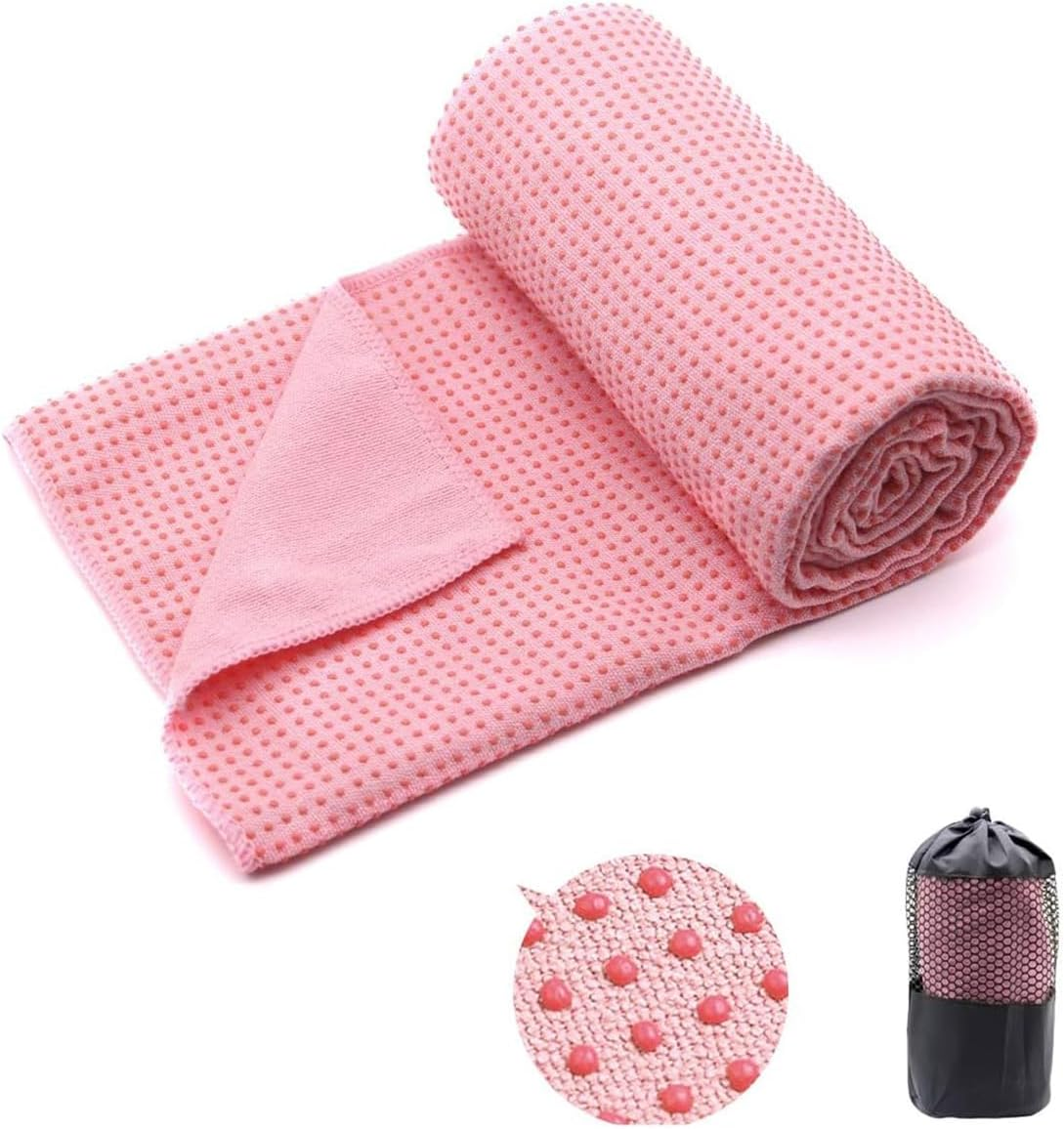 AIMALL Non-Slip Yoga Mat Towel 72X25.6In Microfiber Sweat-Absorbent Exercise Mat Cover with PVC Grip Dots for Hot Yoga Pilates Fitness with Mesh Bag &ndash; Grey Pink Purple