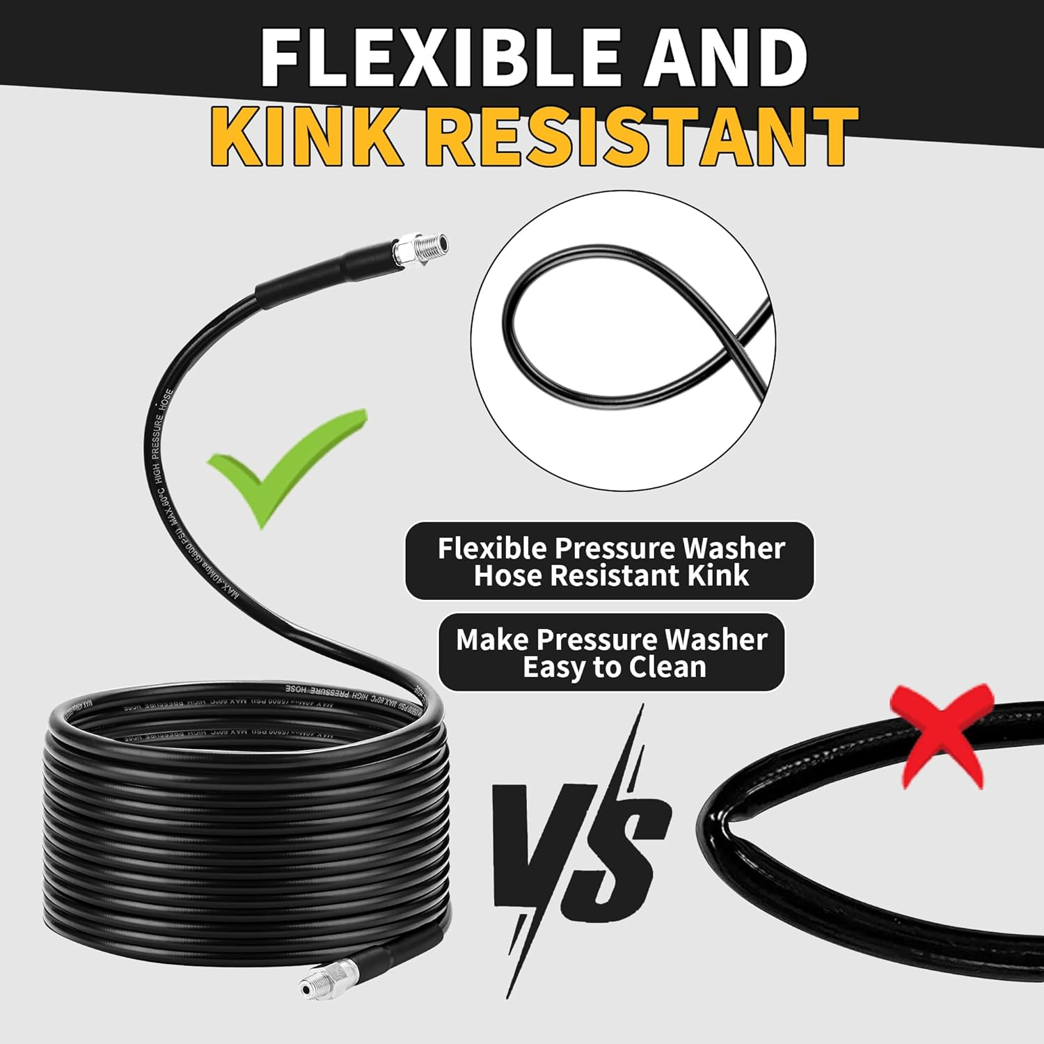 Pressure Washer Sewer Jetter Kits,100Ft X1/4" Hydro Drain Jetter Cleaner Hose, Rotating and Button Nose Sewer Jetting Nozzles Waterproof Tape,Orifice 4.0 4.5,1/4 Inch NPT,5800 PSI image number 3