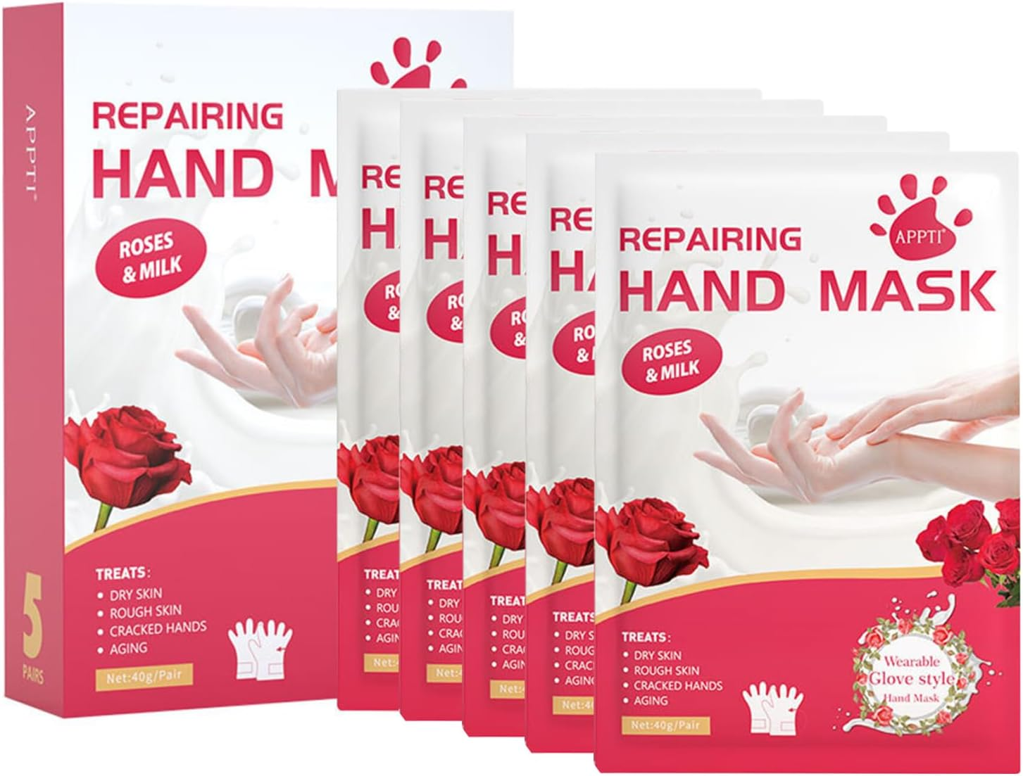 Joyeee Hand Masks for Aging Hands, 5 Pairs Moisturizing Gloves for Exfoliating with Lavender Extracts and Collagen, Suit for Dry Hands, Dry Skin, Hand Moisturizer Hand Care Gift
