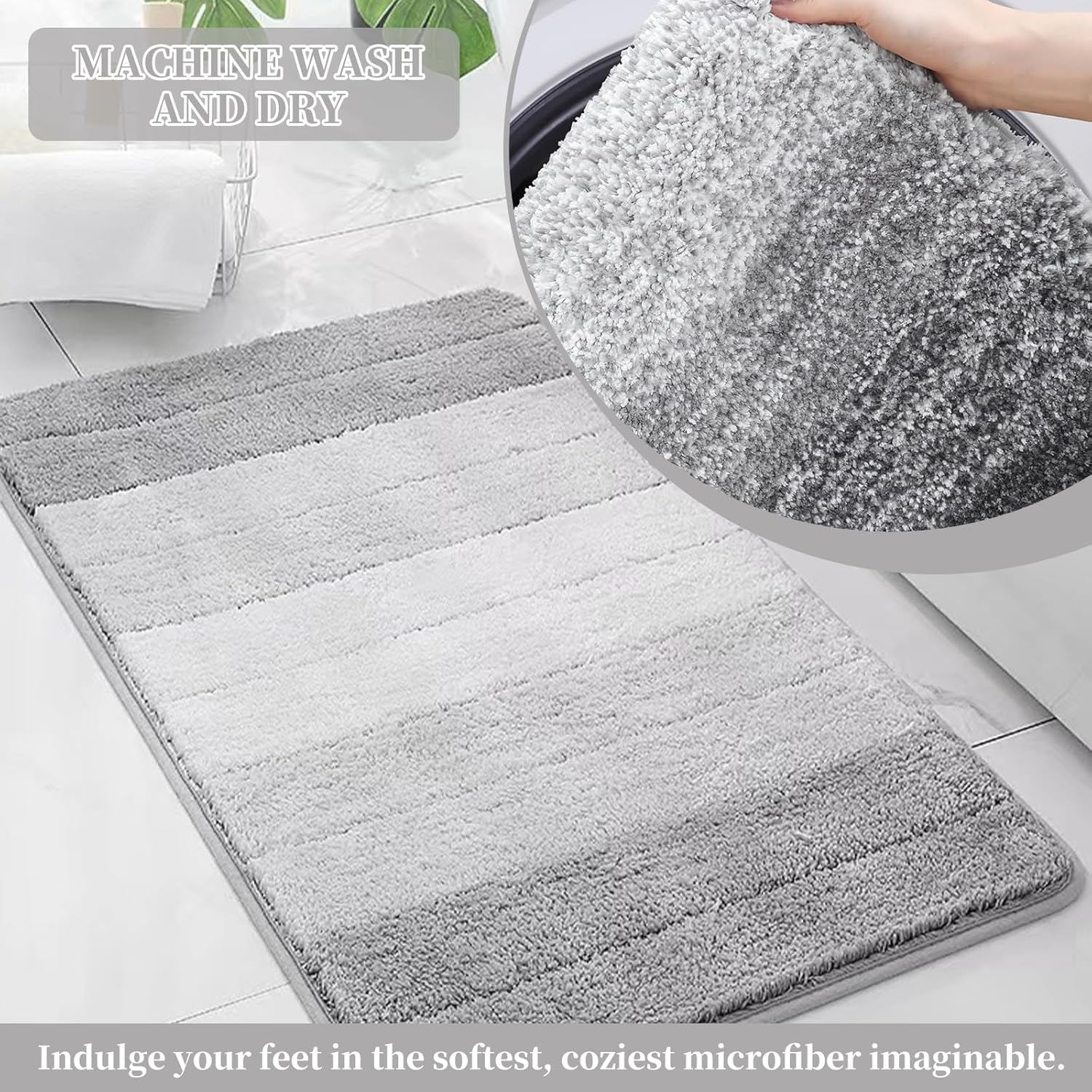 Bathroom Rug Mat, 50X80Cm Extra Soft Absorbent Shaggy Shower Rug, Luxury Microfiber Bath Rug, Non-Slip Plush Floor Mat, Machine Washable Bath Carpe for Bathtub Shower Bathroom Bedroom (Gradient Blue) - Gradient Grey image number 3