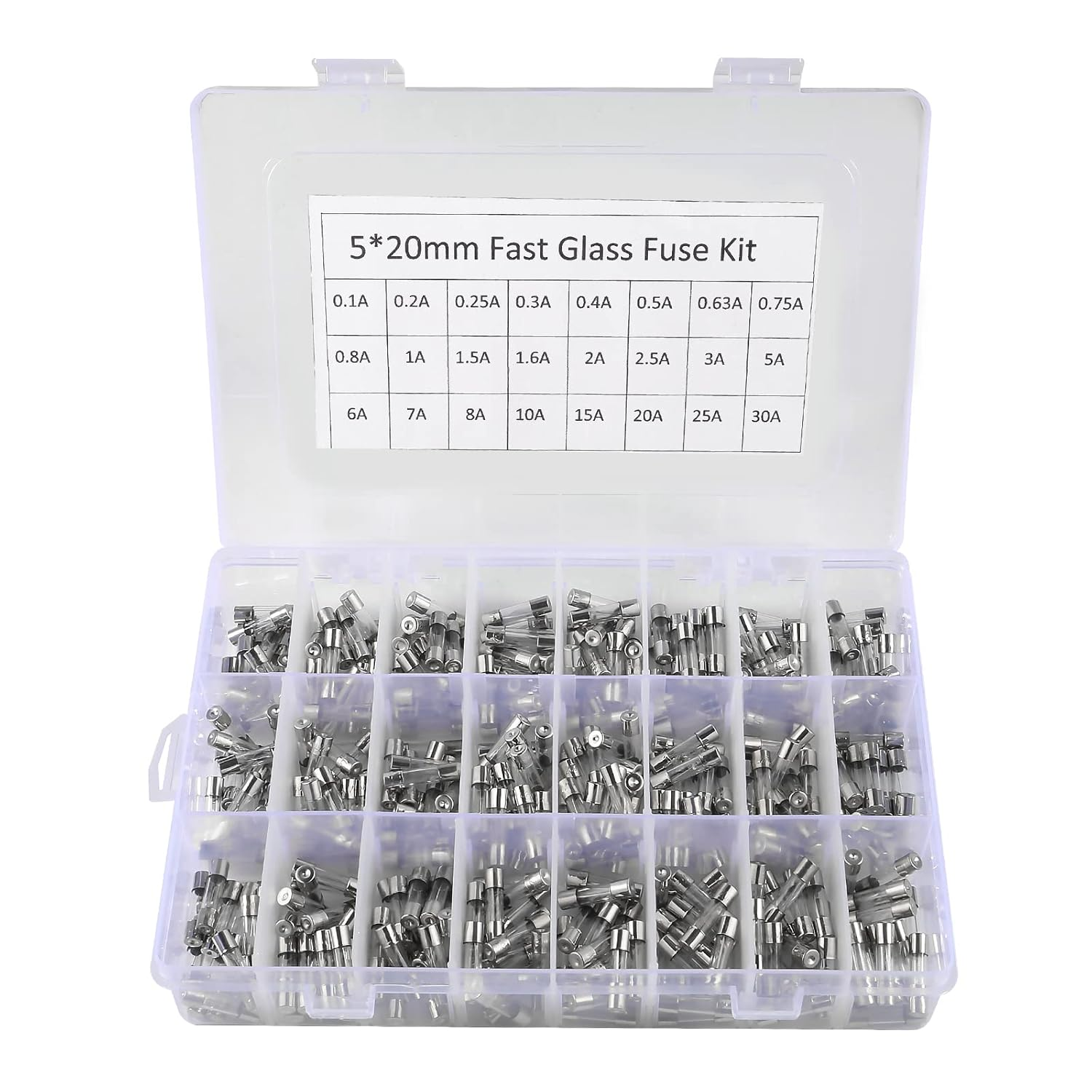 DIANN 360Pcs Fast-Blow Glass Fuses Assortment Kit 24 Values 5X20Mm 250V 0.25 0.5 1 2 3 4 5 8 10 12 15 20A 6X30Mm 250V 0.5 1 2 3 4 5 6 7 8 10 15 20A Amp