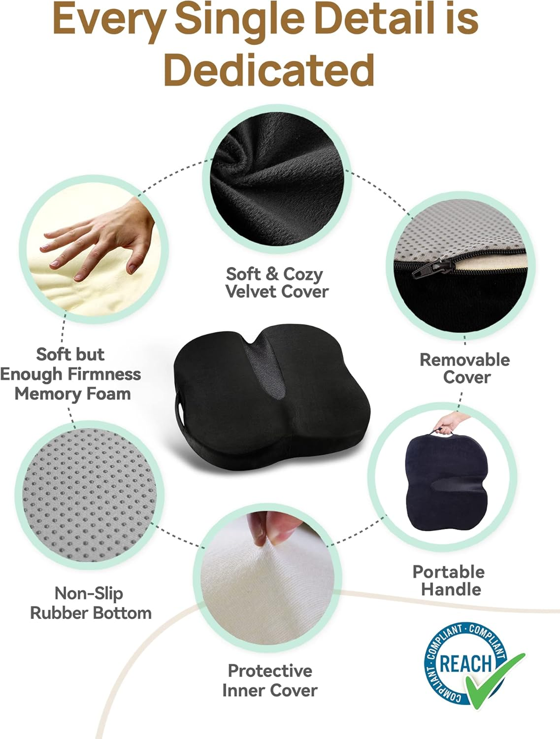 TRAVEL EASE Memory Foam Seat Cushion, Butterfly-Shape Seat Cushion for Long Hours Sitting Comfort, Butt Support Pillow for Office Chair, Car Seat, Dining Chair (Carbon Black) image number 2