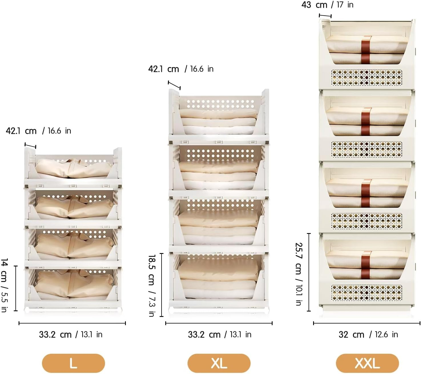 Comfycottage Stackable Storage Drawers, L Size Closet Organizers and Storage of 4 Pack Closet Drawers, Organizer Baskets, Sweater Storage Organizer for Closet, Wardrobe Organizer, Towel Organizer image number 1