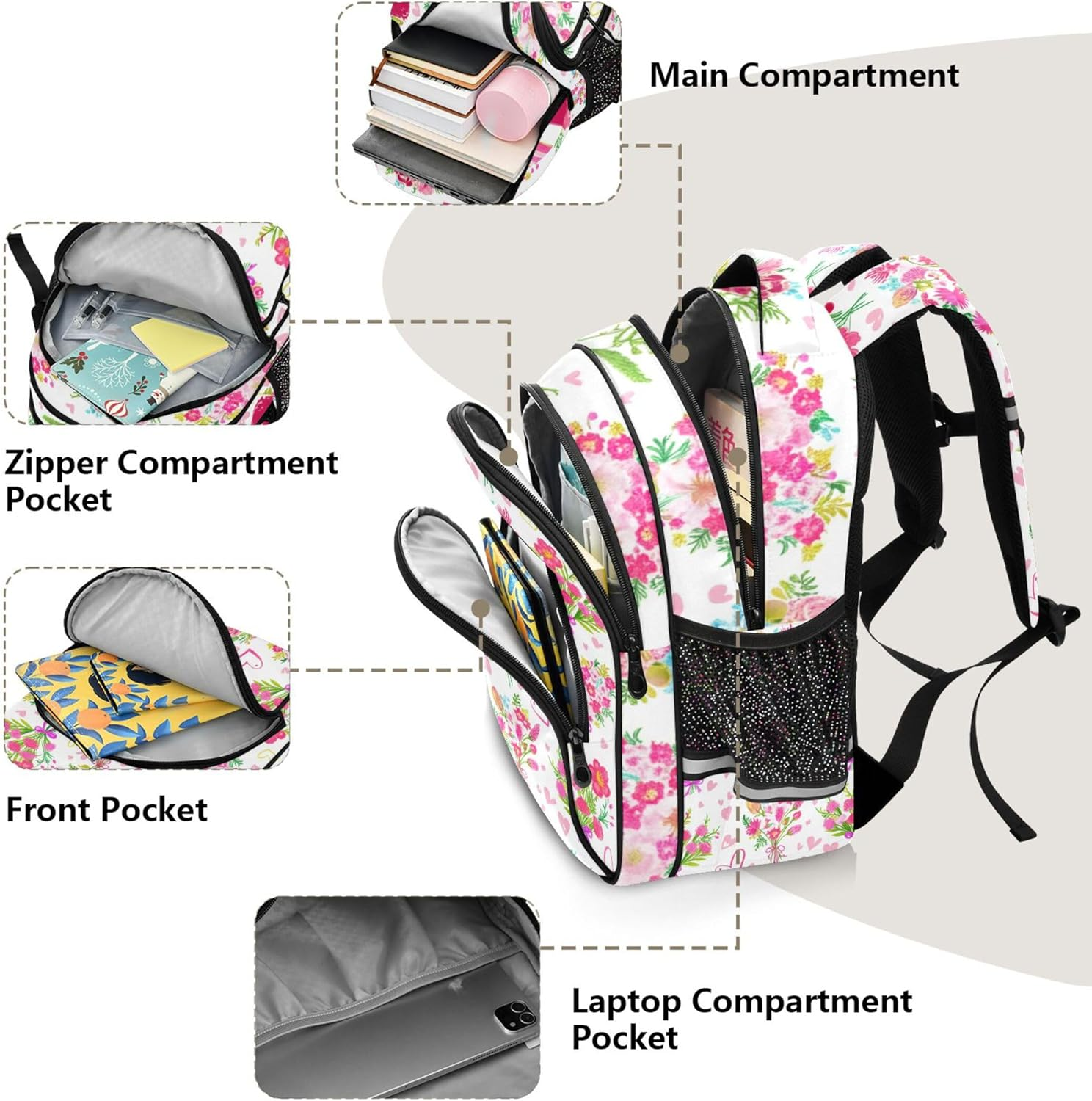 Joisal Kids Girls' Backpack Lightweight School Bags Kawaii Colorful Flower Bouquets Pink Bookbag Preschool Backpacks Cartoon image number 3