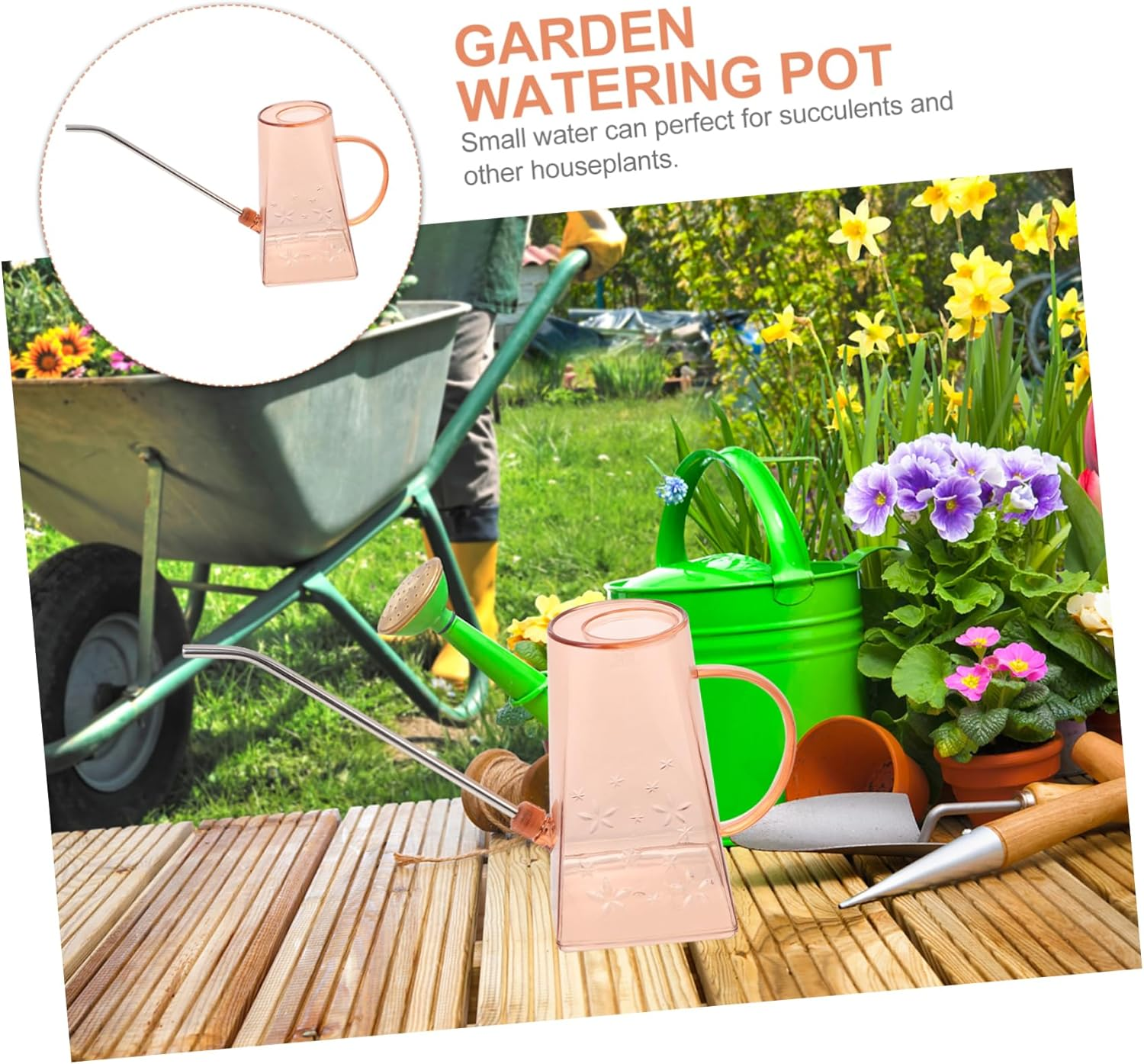 Yardwe Long Spout Watering Can for Houseplants Gardening Supplies Outdoor Use Stainless Steel Material for Indoor Plants Watering Can Design image number 1