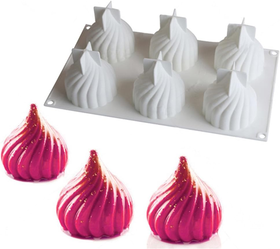 Spiral Castle Shape Silicone Molds Cake Decorating Tools Bakeware French Dessert Mousse Cake Mold Baking Cupcake Silicone Mousse Mold - 6 Cavities (Spiral Castle) image number 4