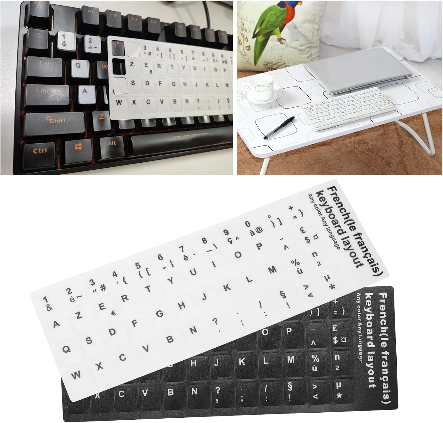 2PCS French Keyboard Stickers Self-Adhesive PVC Non Transparent Replacement Keyboard Decals for Laptop Desktop Computer Keyboards Accessories 13X11Mm image number 3