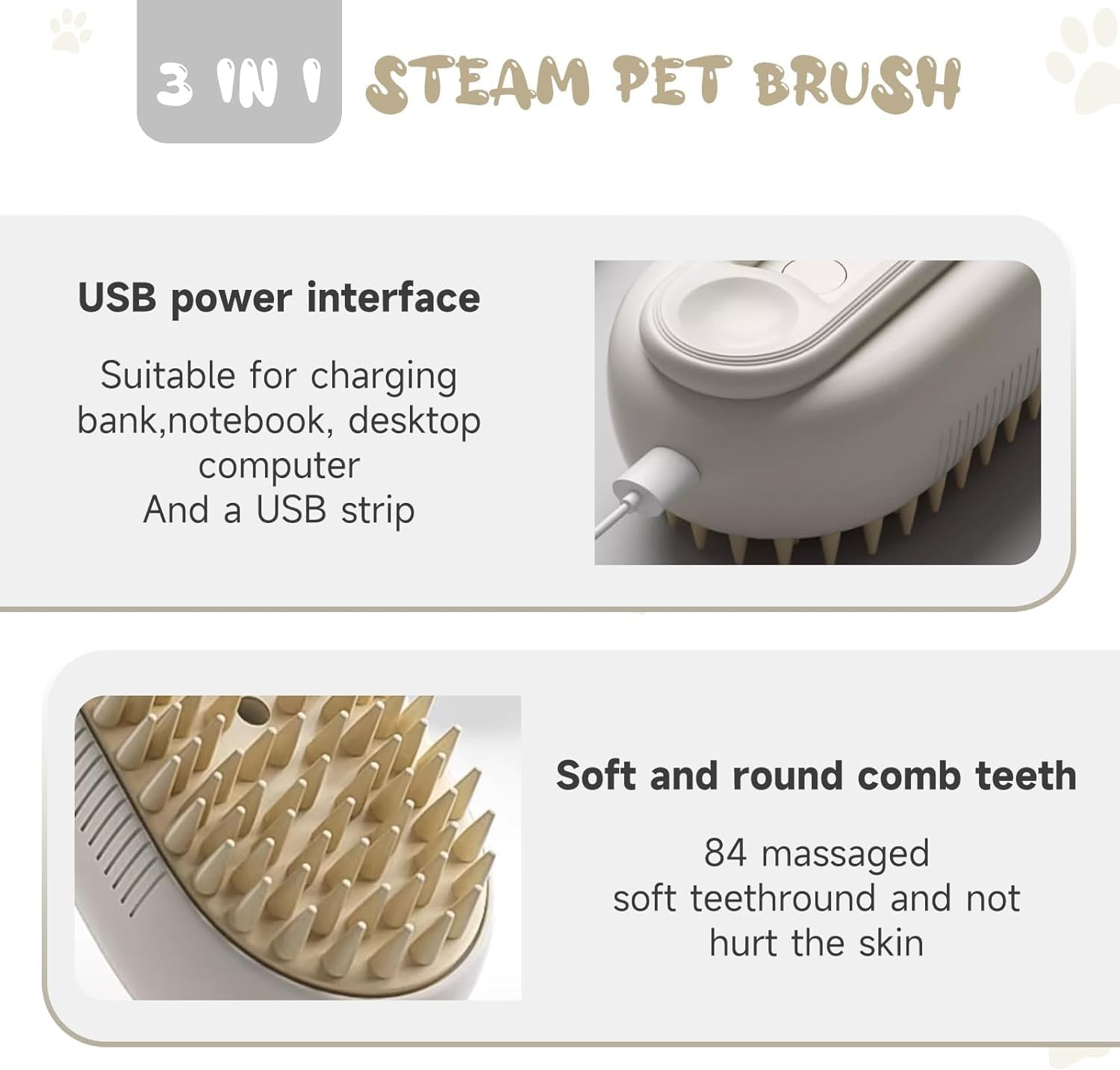 Steam Cat Brush Dog Brush, Detachable 3 in 1 Cat Steam Brush, Pet Grooming Brush with 360 Rotating Handle Easy Combing, Pet Brush to Hair Removal, Steam Cleaning, and Gentle Massage image number 6