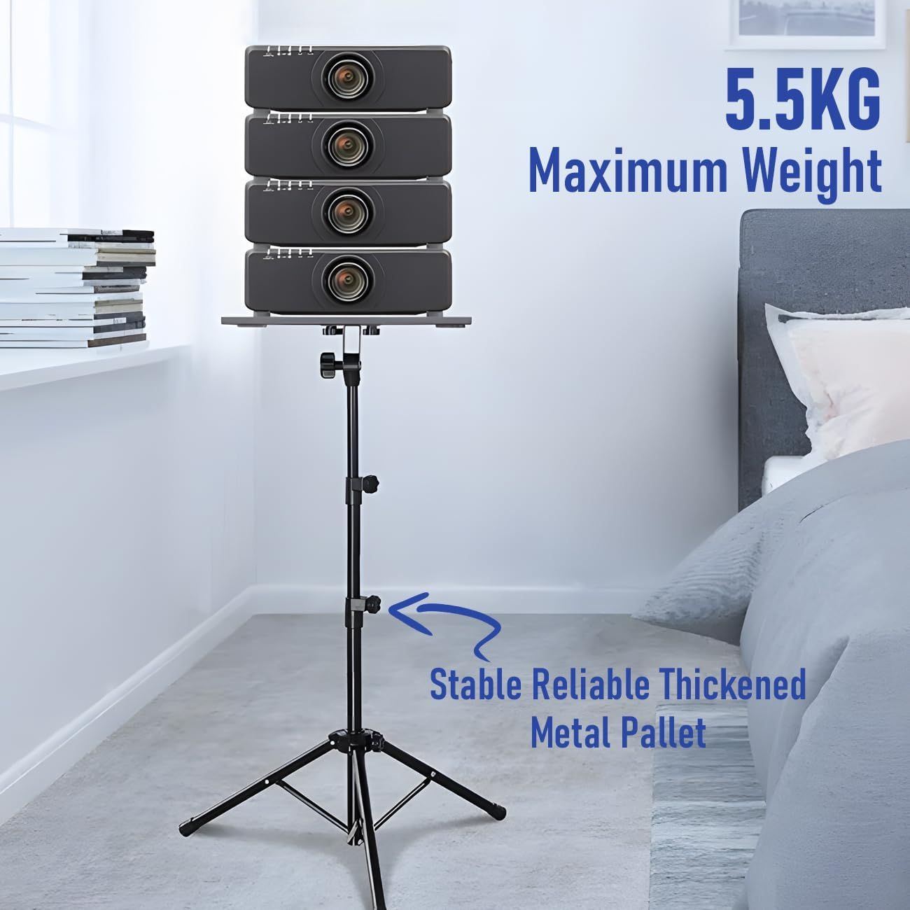 Projector Stand with Phone Holder, Adjustable 60-130CM Foldable Tripod Floor Stand for Projector/Laptop, Portable Home Theater & Office Studio Equipment for Movies, Stage, Outdoor Use image number 6