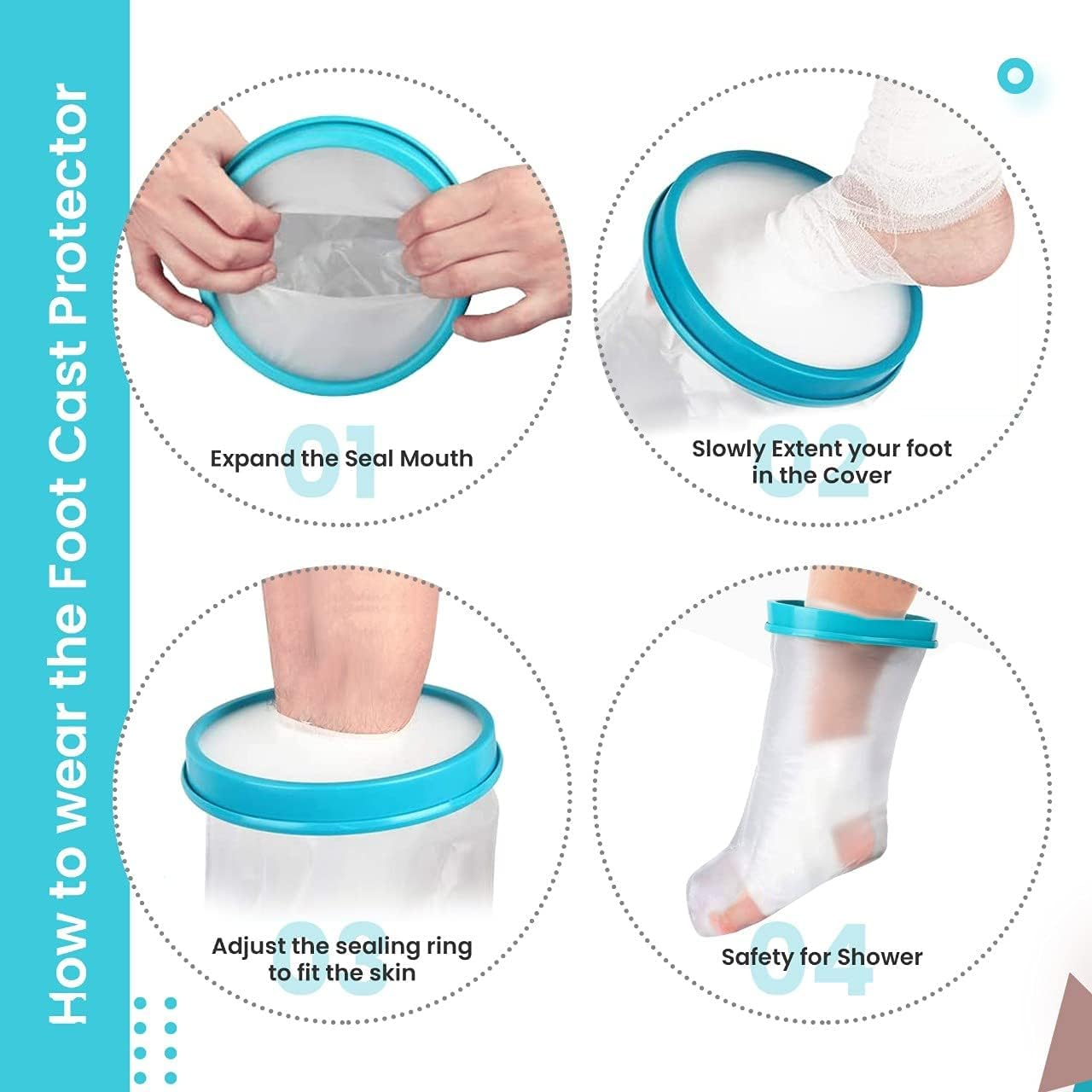 Waterproof Leg Cast Cover for Shower Keep Bandages & Casts Dry in the Shower, Pool, Ocean Fully Submersible + Reusable Keep Sand Out Keep New Tattoos Covered image number 6