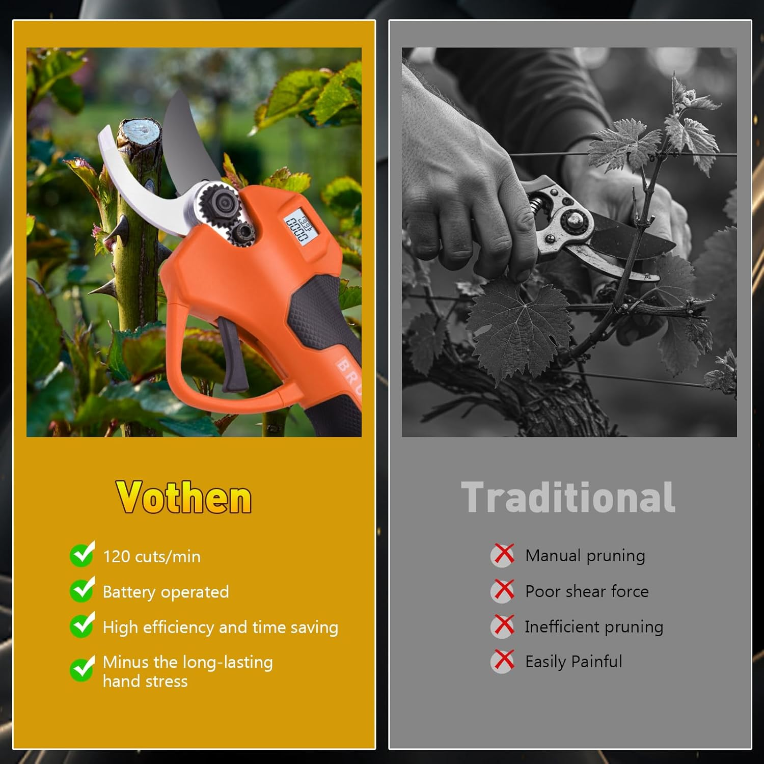 Cordless Electric Pruning Shears Set - High Power Branch Cutter for Gardening Trees, Shrubs, Bonsai - 2 Batteries, Charger, Safety Lock, Waterproof Case, Gloves Included image number 5