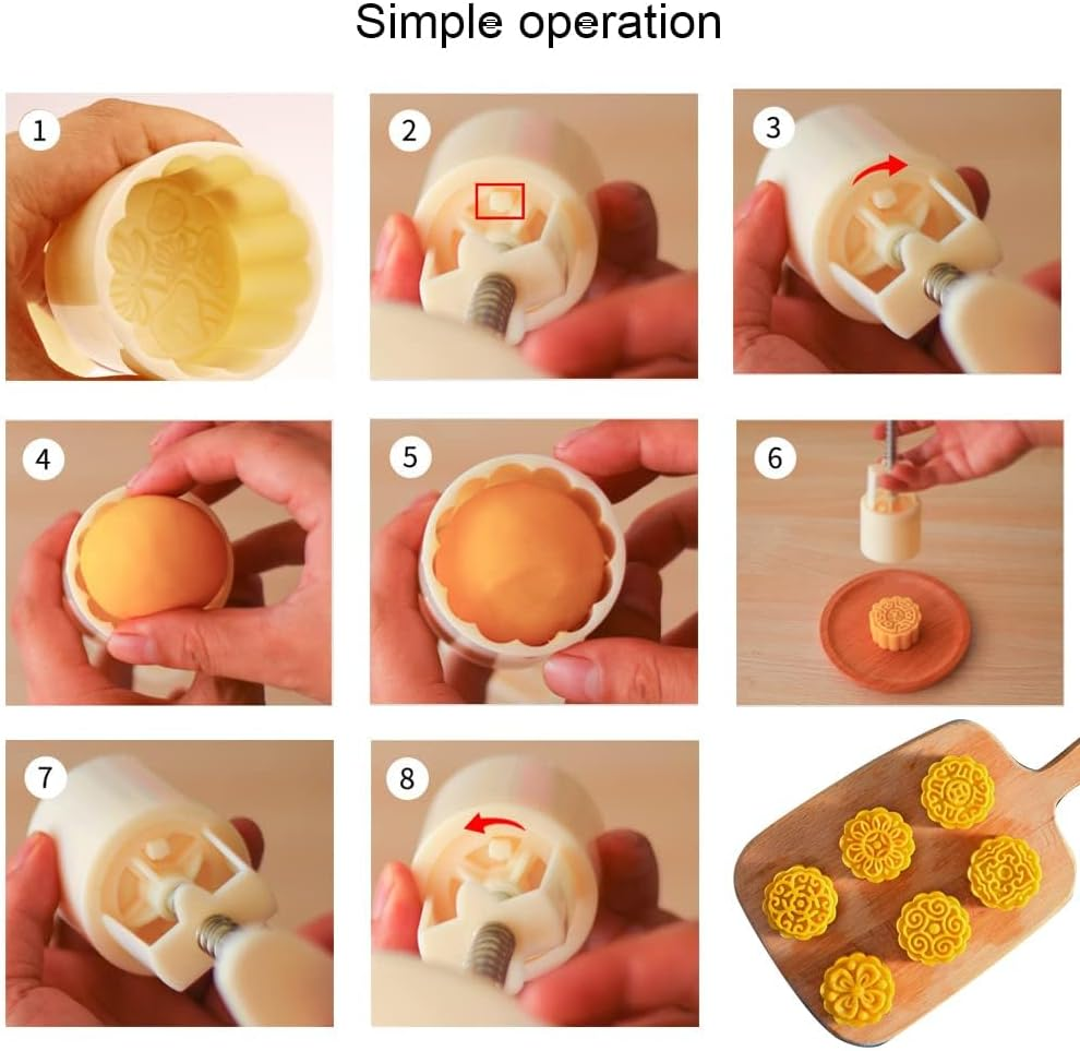 Moon Cake Molds Flower Mooncake Mould 50G Safety Hand Pressure Mooncake DIY 10 Pcs Cookie Stamps Biscuit Making Moulds for Baking Cookies Dessert Christmas image number 3