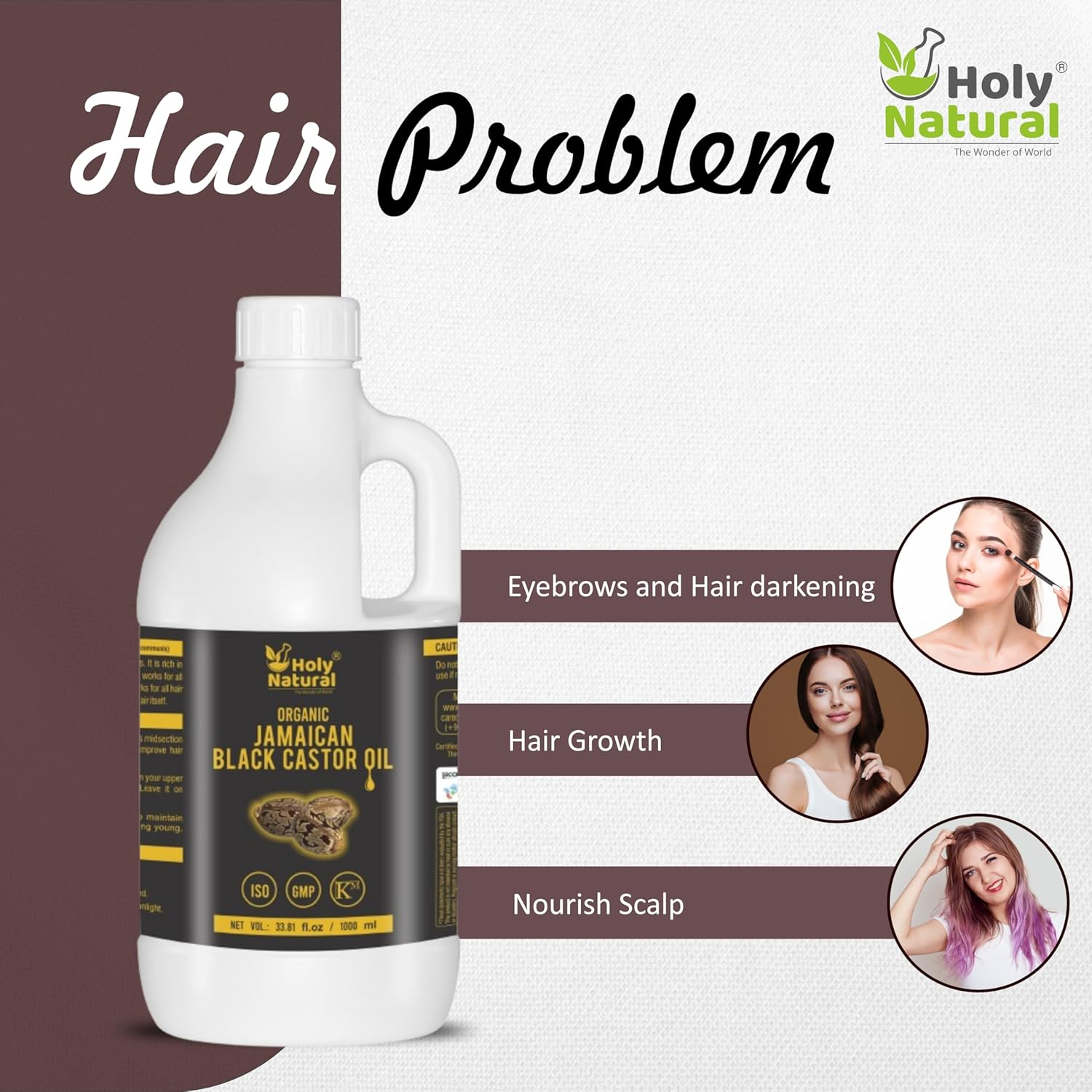 Holy Natural - the Wonder of World Organic Jamaican Black Castor Oil (1000Ml), Cold Pressed, USDA Certified, Traditional Roasted Castor Beans Smell, Chemical Free, Best for Skin and Hair image number 2