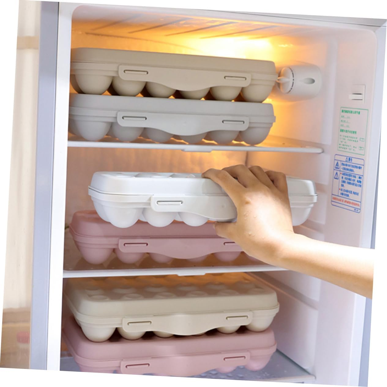 MAGICLULU Egg Storage Container 18 Grids Plastic Refrigerator Egg Holder Portable Anti-Collision 2Pcs Pink Stackable Box for Home