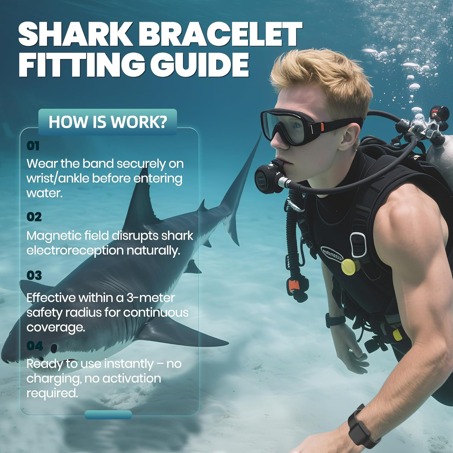 Magnetic Shark Deterrent Band,Repellent Bracelet for Swimming Surfing Diving Snorkeling Ocean Water Sports Portable Shark Deterrent Device for Men Women