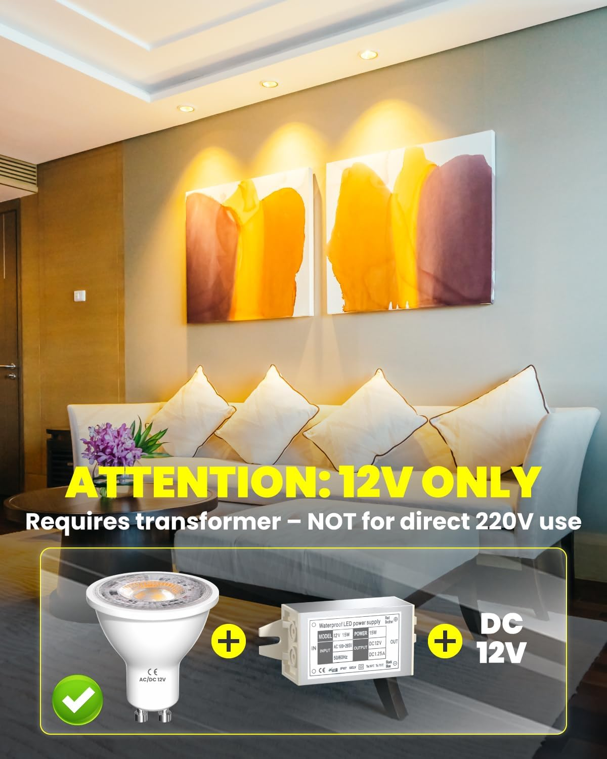 Doright AC/DC 12V GU10 LED Bulbs Warm White 3000K,3W MR16 GU10 LED Spot Lights 300LM 25W Halogen Spotlight Equivalent 38&deg;Beam Angle, Non Dimmable, Pack of 4 image number 6