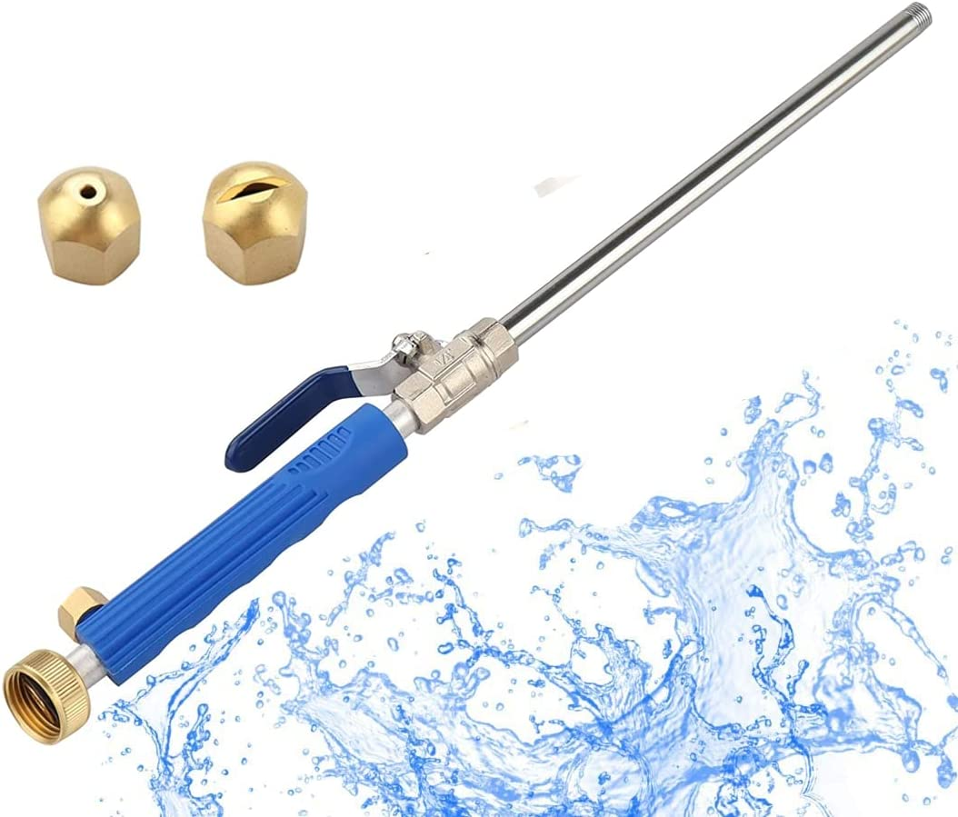 Extendable Hydro Jet Washer High Pressure Power Washer Wand, Portable Water Hose with 2 Water Hose Nozzle for Garden, Gutter, Patio, Car, Pet, Window (Blue)