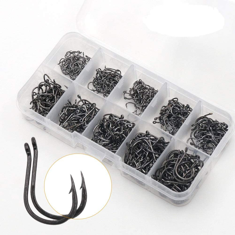 500PCS Small Fishing Hooks, Assorted 10 Sizes(3#-12#) Fish Hooks Portable Plastic Box, Strong Sharp Fishhook with Barbs for Freshwater/Seawater image number 5