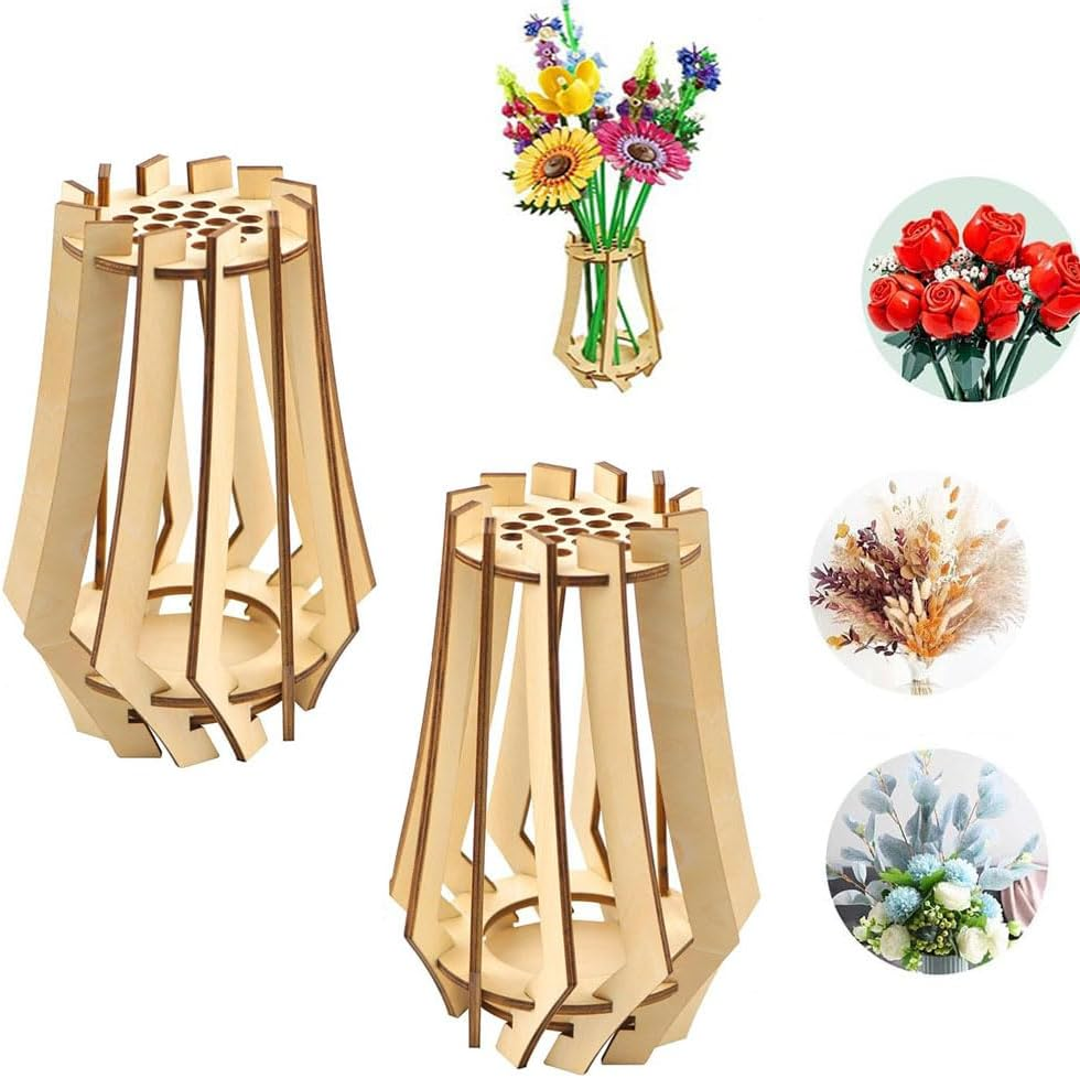 Wooden Puzzle Flower Vase, Wooden Vase for  Flowers, 3D Assembly Model Kit, 2 Pcs Wood Display Stand Vase, Display Stand for Flowers, Perfect for Dried Flower, Artificial Blooms Ornament image number 5