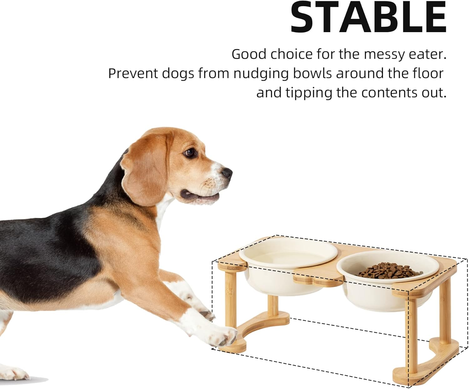 Havniva Ceramics Raised Dog Bowl with Non-Slip Stand Elevated Dog Bowl for Medium Dog Food and Water Bowl Dog Dish Pet Feeding Bowl (Double 6.9" Bowl, Cream White)