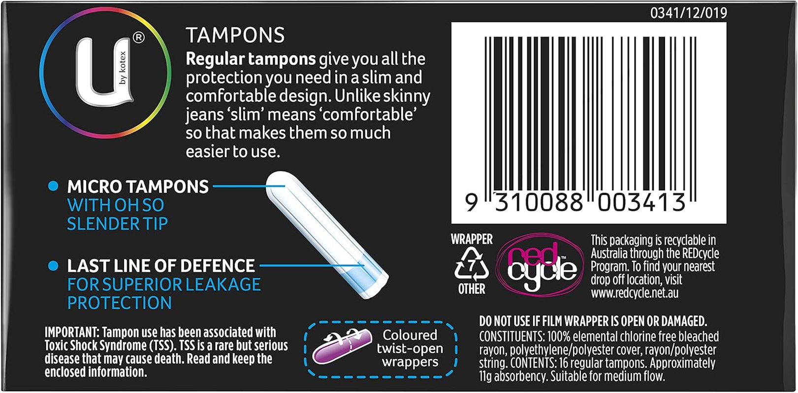 U by Kotex Tampons Regular 16 Pack image number 3