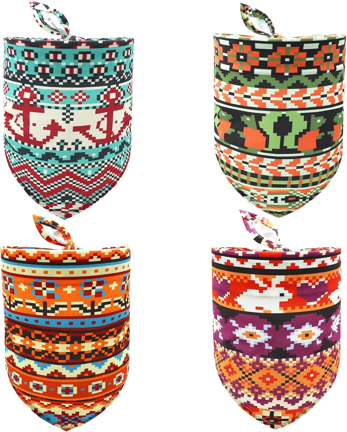 SLSON Pack of 4 Dog Bandanas Fair Isle Style Pattern Pet Triangle Headscarves Adjustable Dog Bandana for Small Medium Large Dogs Cats image number 4