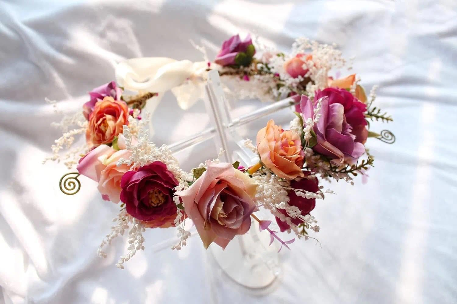 Floral Wedding Headband for Women, Adjustable Purple Flower Crown for Parties, Festivals, Pageants and Special Events - Tisuff image number 1