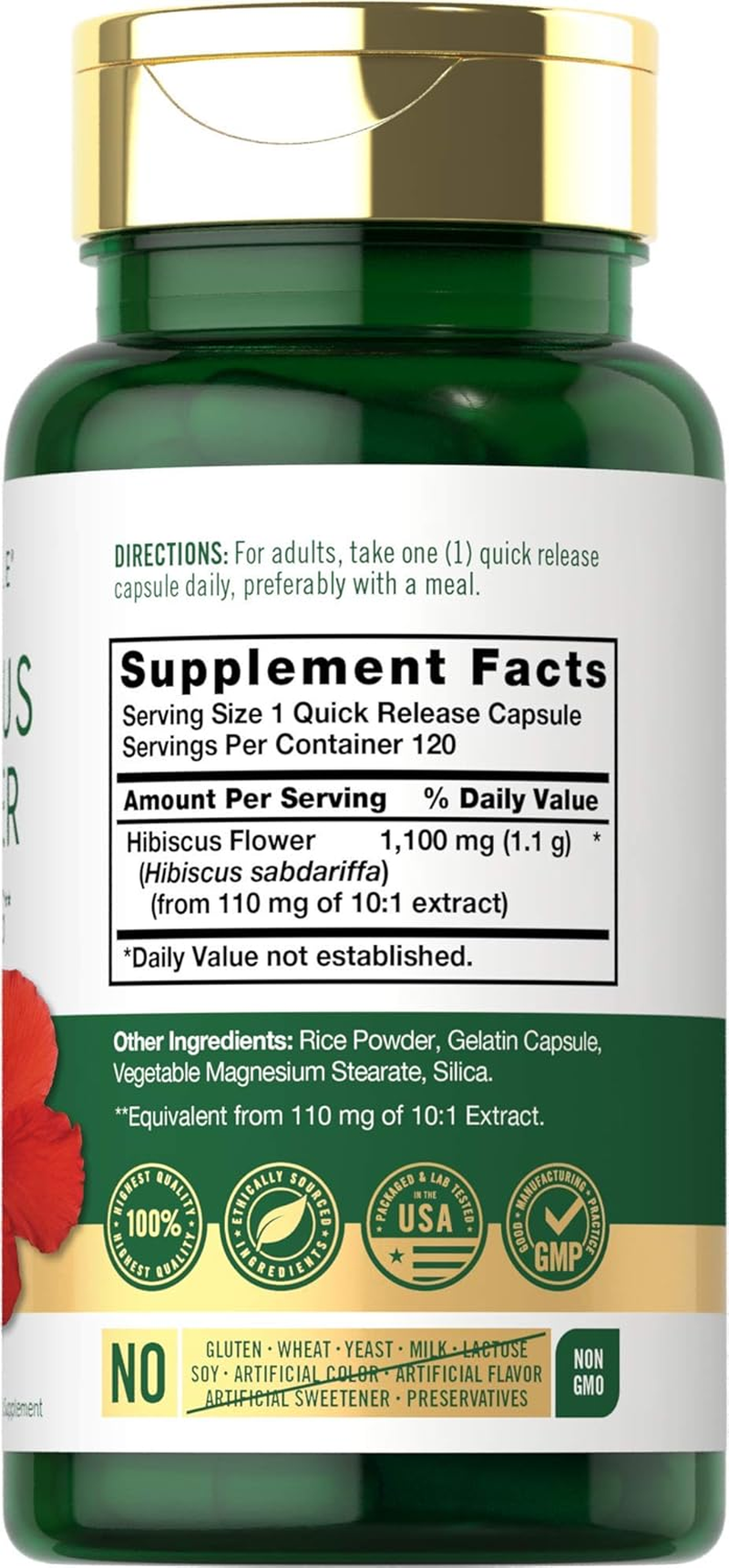 Hibiscus Flower Extract 1100 Mg | 120 Capsules | Non-Gmo, Gluten Free Supplement | by Carlyle image number 5