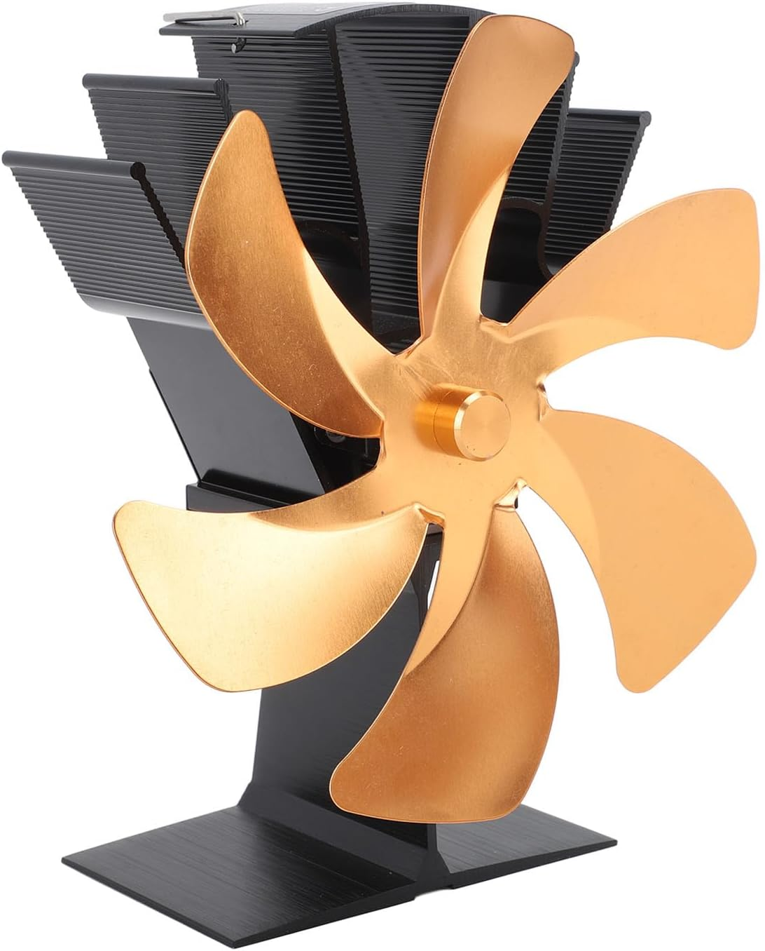 Wood Stove Fan, 6 Blades Fireplace Fan Heat Powered Non Electric, Aluminium Alloy Vertical Thermal Fan for Gas Stove, Wood Burning Stove (Black)