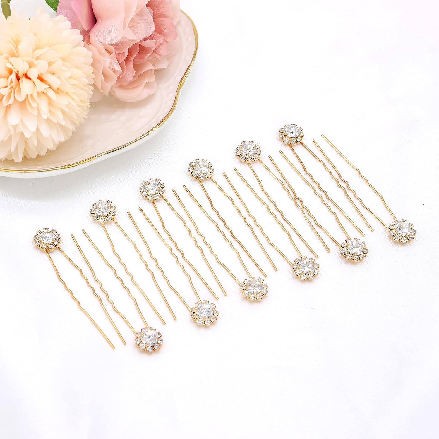 Crystal Bridal Hair Pins Clips Wedding Hair Accessories Hair Set Jewelry with Rhinestone for Brides and Bridesmaids Set of 12 (Gold) image number 2
