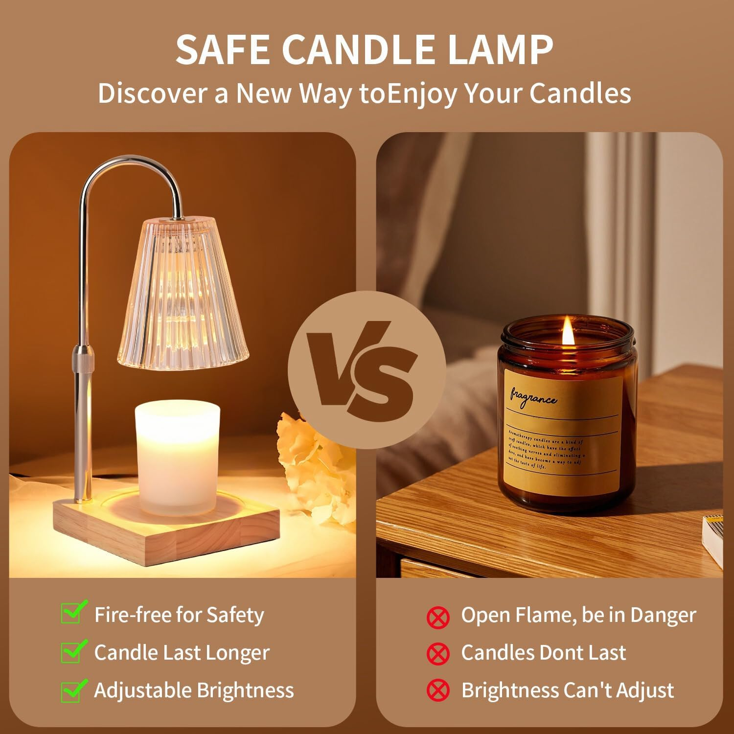 MZDMY Candle Warmer Lamp with 2 Bulbs,Adjustable Height,Dimmable Electric Candle Lamp with Timer,Gifts for Mom,Bedroom Home Decor,Amber image number 5