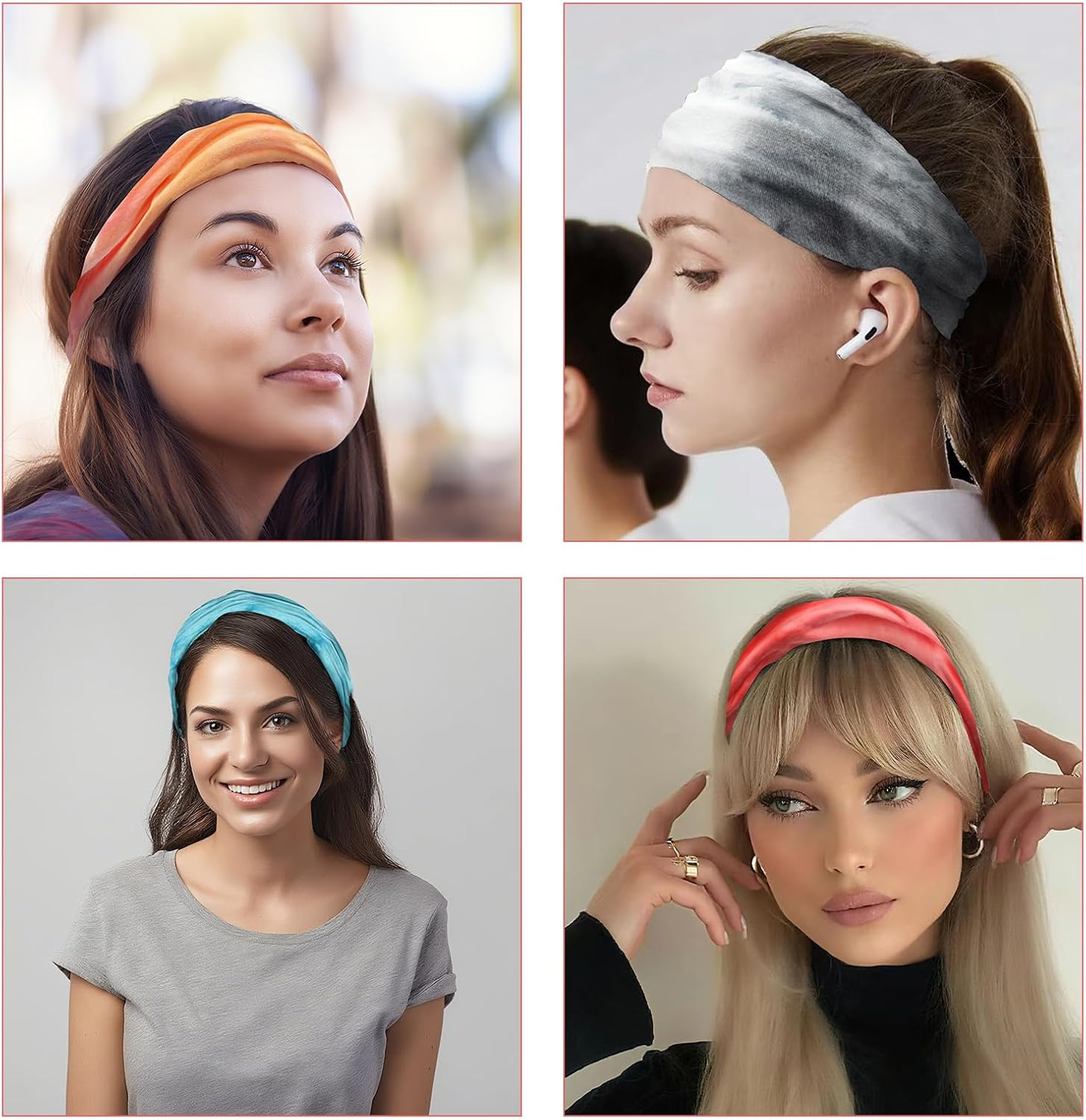HENGBIRD Pack of 6 Women'S Hair Bands, Headband, Women'S Sports, Headscarf, Bandana, Hair Bandana, Hair Bandans, Not Easy to Deform, Tie Dye Cotton, Non-Slip, Lightweight Hair Bands for Fit Workout image number 4