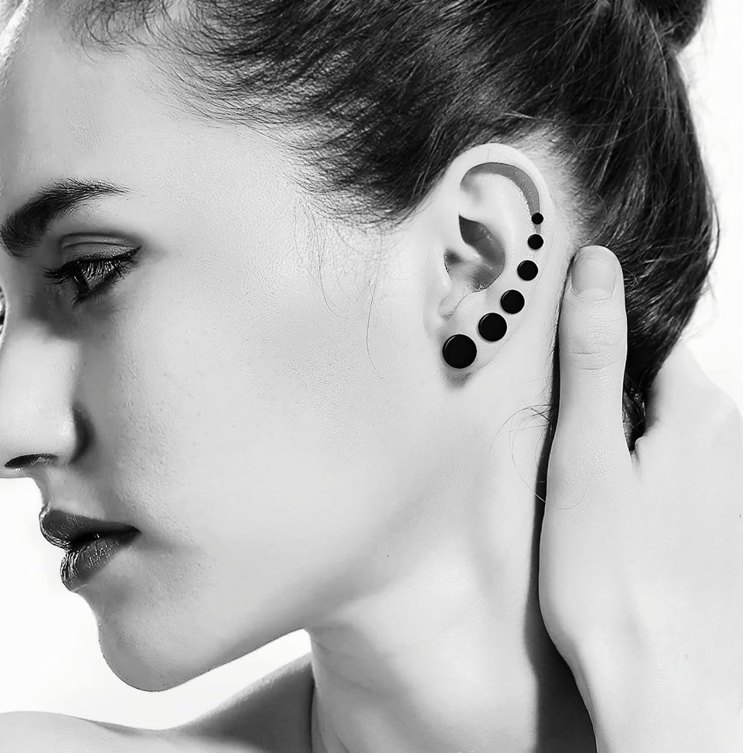 ZALIZR Black Stainless Steel Stud Earrings Set - 6 Pairs 5Mm-10Mm Ear Piercing Plugs, Unisex Flat Top round Studs for Men, Women, Girls. image number 3