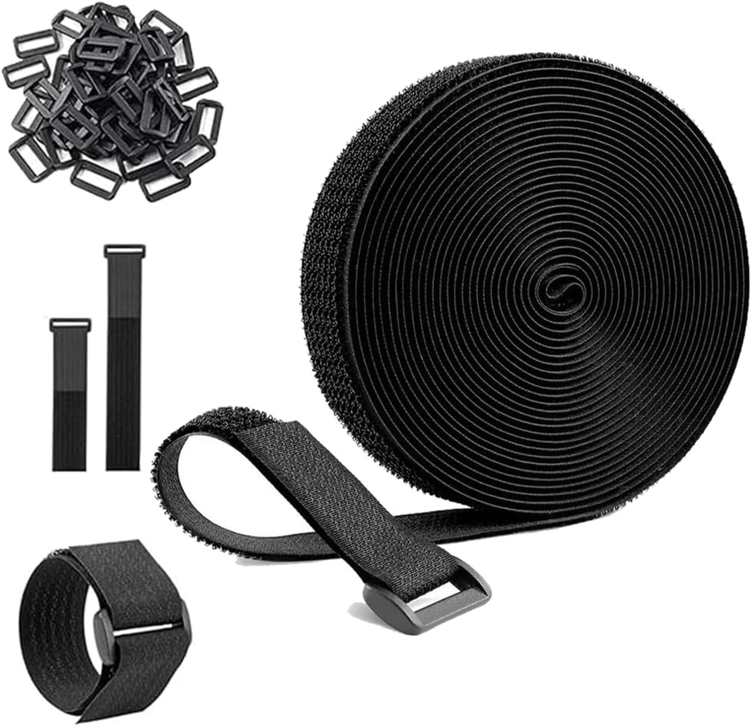 Tzylomirx Cable Ties - Hook and Loop Cable Straps, Adjustable, Free Cut Length, with Buckles for Cable Management and Cord Organizing, Securing Cord Ties with 25 Buckles(Width:2Cm, Length:5M) image number 2