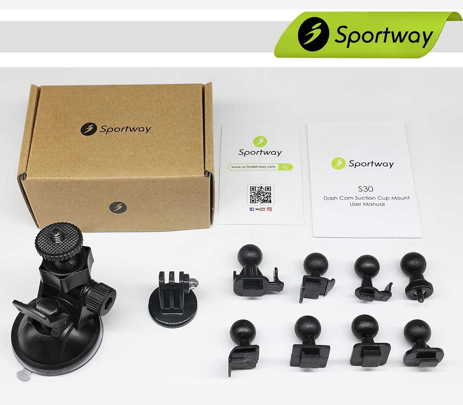 Isportgo S30 Dash Cam Suction Mount with 10Pcs Joints for Rexing,Z-Edge,Old Shark,Yi,Kdlinks,Falcon Zero,Transcend,Crosstour,Vantrue,Gopro Hero and Most Other Dash Cameras DVR GPS image number 1