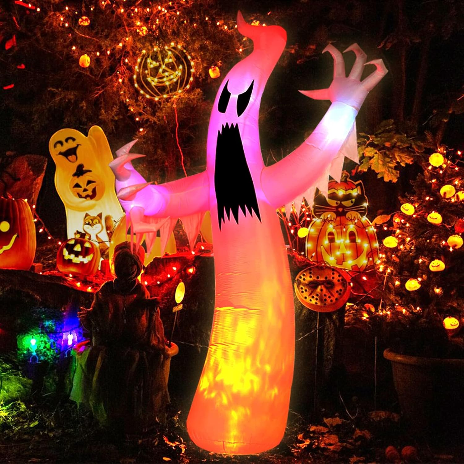 8 FT Halloween Inflatables Ghost Decorations Outdoor Indoor Blow up Yard Decor with Built-In Colorful Leds for Lawn Garden Holiday Party image number 3