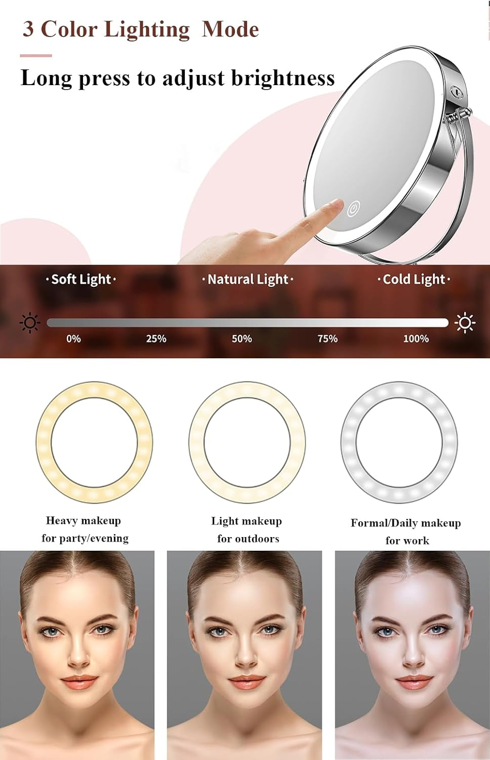Vanity Mirror with Lights for Makeup Desk 1X/10X Double Side Magnifying Mirror,8" Lighted Travel Mirror for Shaving (Luxury Gold, 5X Magnification) image number 3