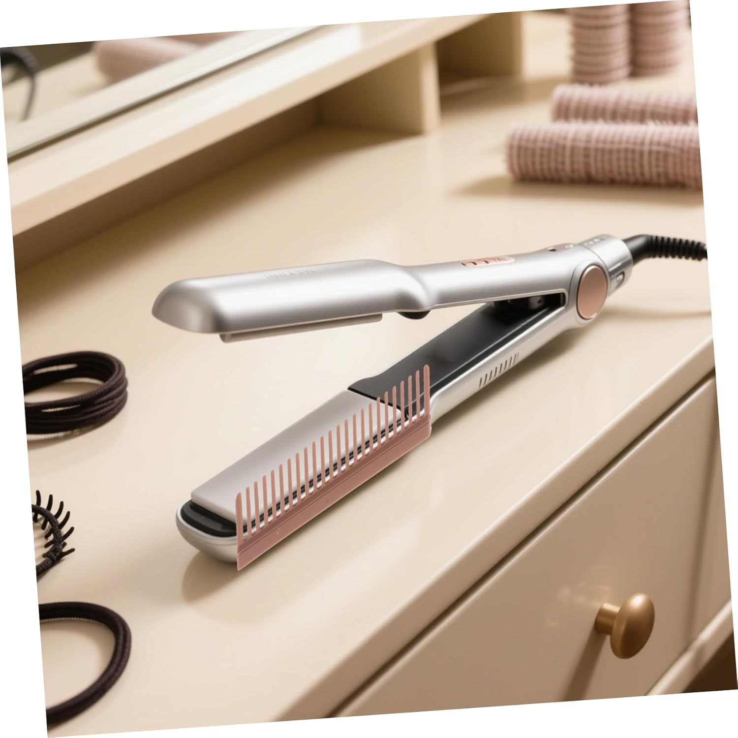 LOORGVEL 2Pcs Hairdressing Plywood Comb Hair Straightener Hair Straightening Accessory Clip-On Comb for Straightener Home Salon Tool Carbon Fiber Carbon Fiber Nylon image number 2