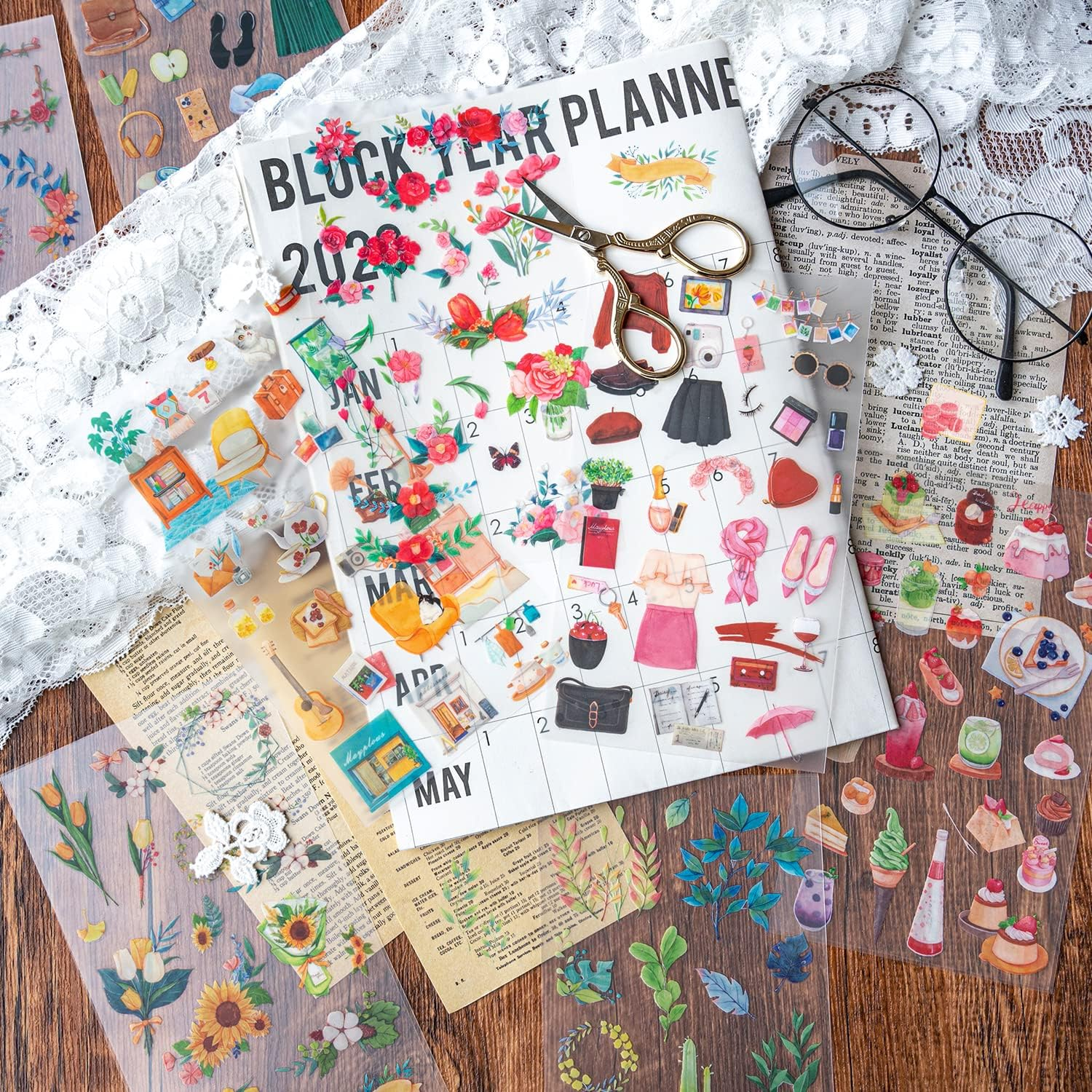 12 Sheets Rub on Transfer Sticker Scrapbook Sticker Jounal Sticker for Adult Sticker of Sewing Handicraft Decor Sticker for Card Making Diary Album DIY Art and Craft (Village) image number 5