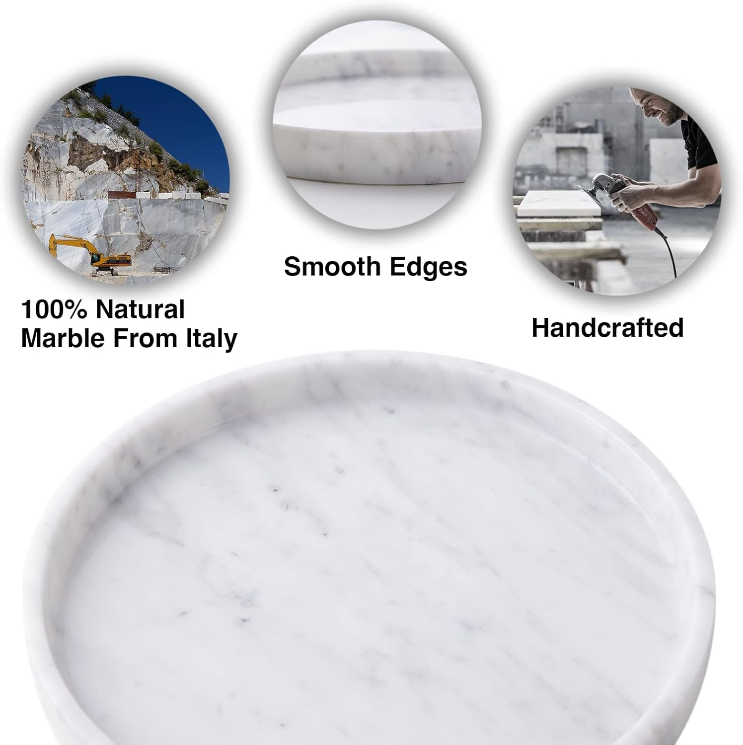 PHINILUX   100% Marble round Vanity Tray 10&lsquo;&rsquo;, Minimalist Modern Decor & Serving Trays for Bathroom, Kitchen, Nightstand, Jewelry Ring Dish Holder, Table Accents Decor, White image number 5
