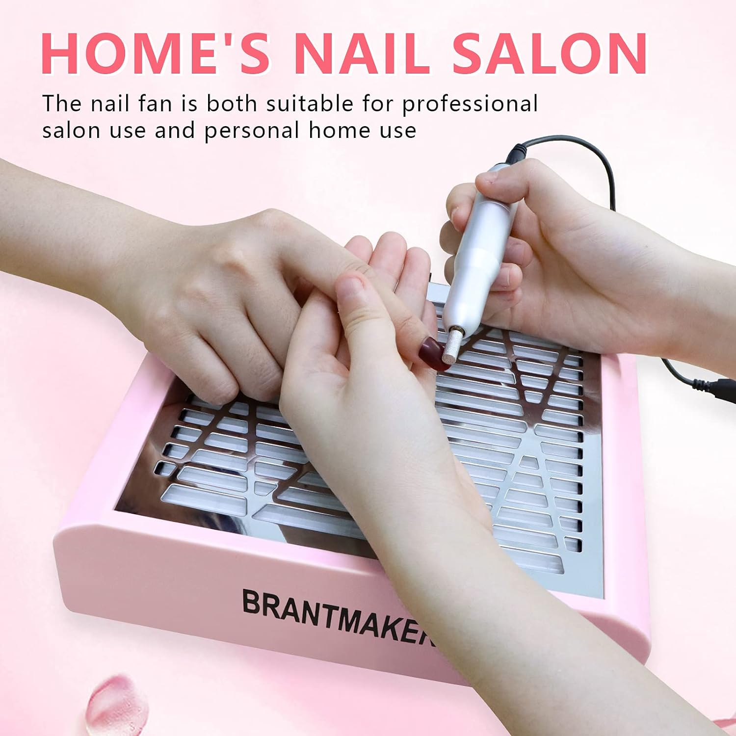 BRANTMAKER Nail Dust Collector with Brush and 2 Reusable Filters, 60W Vacuum Dust Fan for Acrylic Nails (Pink) image number 6