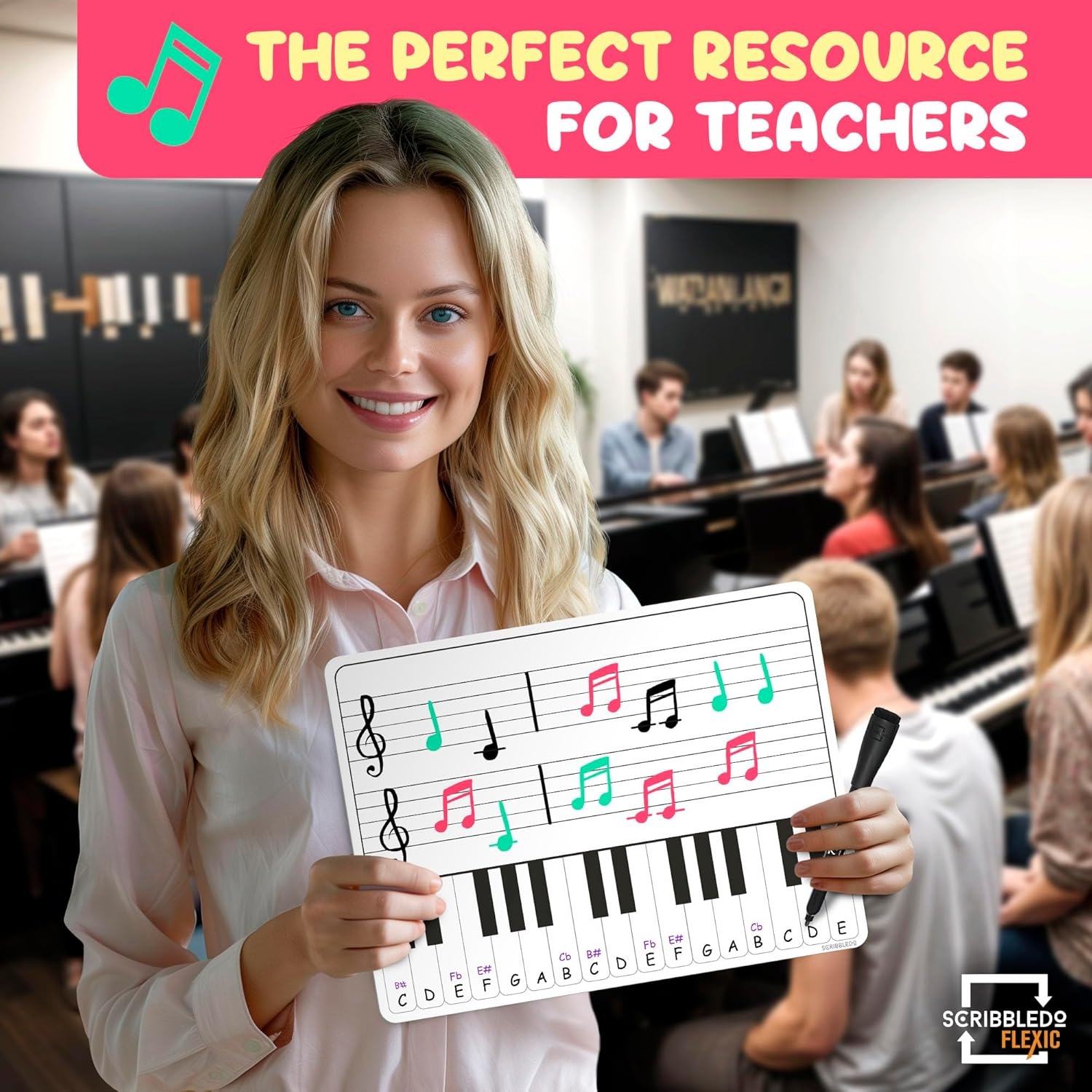 SCRIBBLEDO Keyboard Practice Dry Erase Sheets 11&rdquo;X14&rdquo; Music Staff Whiteboard Sheets Musical Key Learning Music Teacher Classroom Supplies Must Haves Pack of 10 image number 1