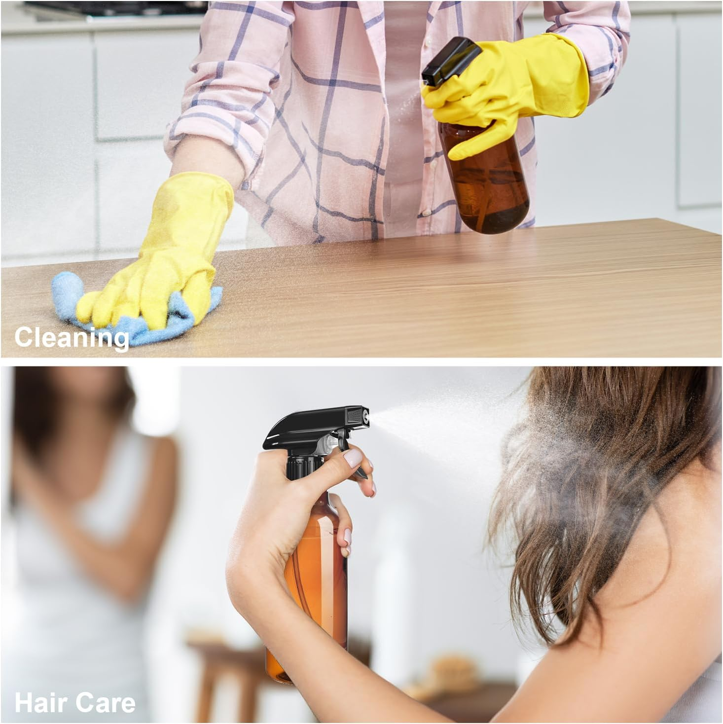 Plastic Spray Bottles, 2-Pack, 16.9 Oz, Mist & Stream, Heavy Duty Spraying, Empty Water Spray Bottle for Cleaning Solutions, Essential Oils, Hair, Plants, BBQ, Cat Dog Behavior Correction (Amber) image number 6