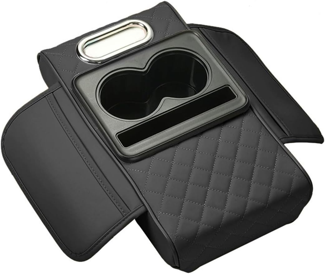 AIMALL Car Armrest Pad with Storage Box and Cup Holders, Lift Console Cushion Support Organizer with Tissue Holder and Phone Slot for SUV Sedan Interior Comfort image number 2
