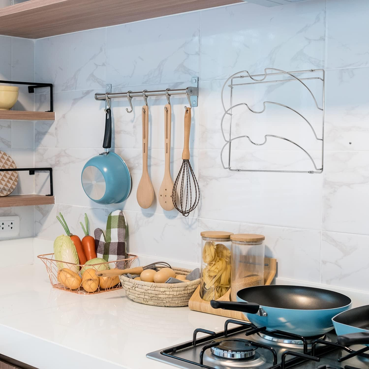 Joeji'S Kitchen Pot Lid Holder - Pan Rack & Organizer for Cupboard, Pot Lid Storage Solution, Kitchen Pantry Organizer - 3-Tier, Chrome image number 4