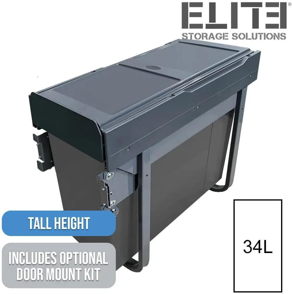 Domestique plus 34L Single Slide Out Concealed Waste Bin with Soft Close - for a 300Mm Cabinet - Bottom Mounted - Includes Optional Door Bracket image number 4